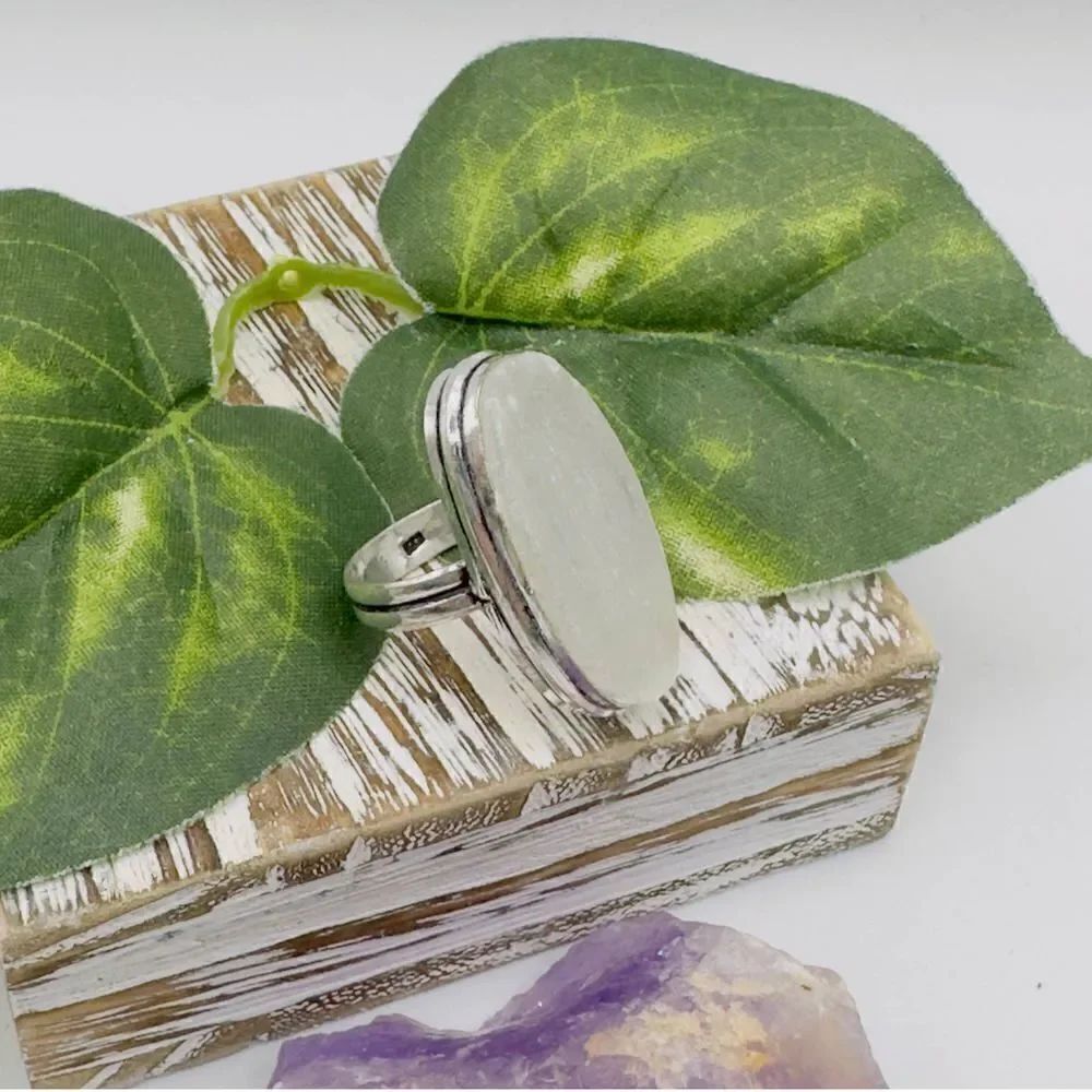 Selenite Sterling Silver Ring Size 6.5